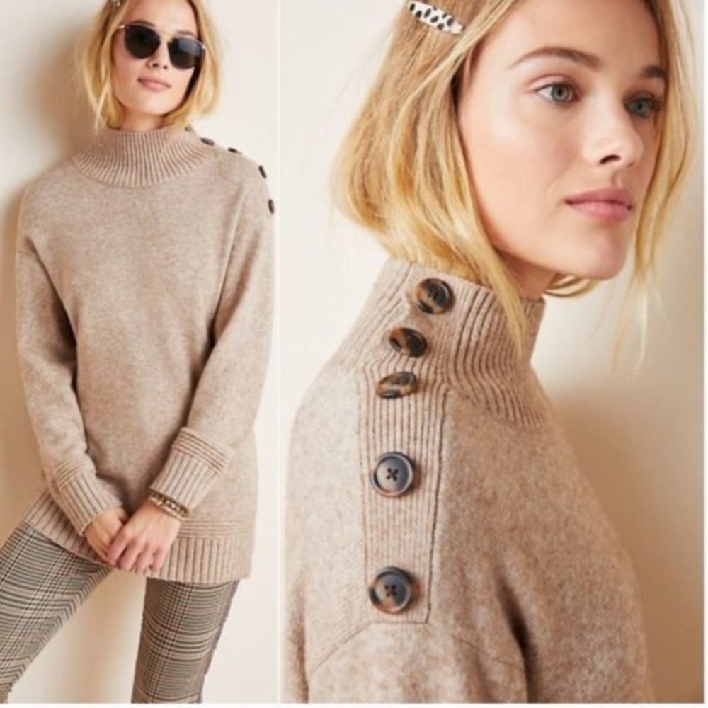 NEW Anthropologie margarita tan tunic length, mock neck sweater